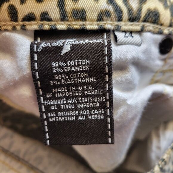 7FAM 7 For All Mankind Leopard Cheetah Skinny Jeans Gold Zippered Ankles - Picture 9 of 16